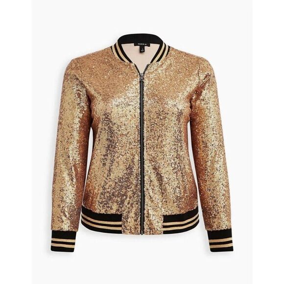 Torrid Allover Gold &โBlack Sequin Long Sleeve Bomber Jacket Pockets Lined SZ1X - Picture 16 of 16
